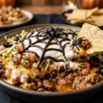 Spider Web Taco Dip Halloween Party Appetizer