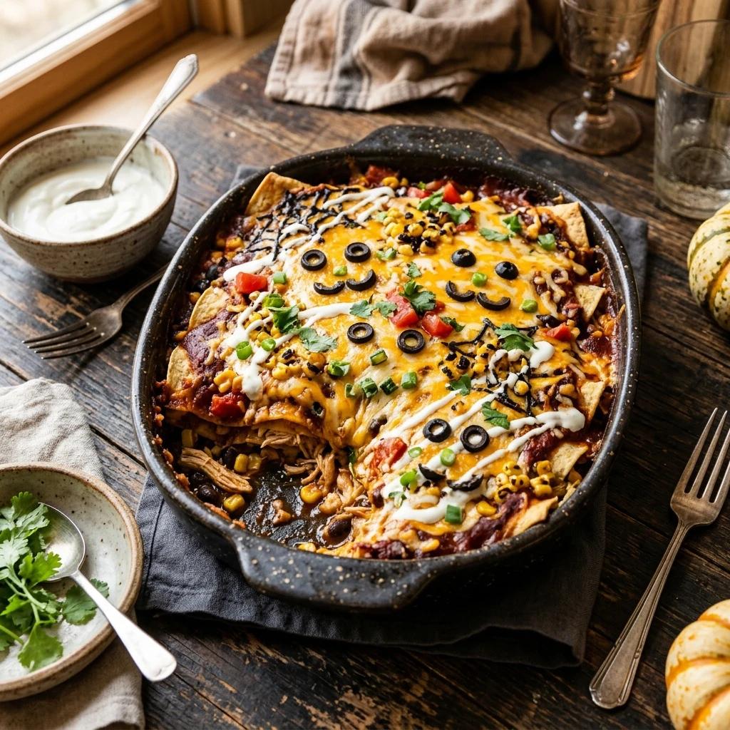 Spooky Chicken Enchilada Casserole - Make Ahead