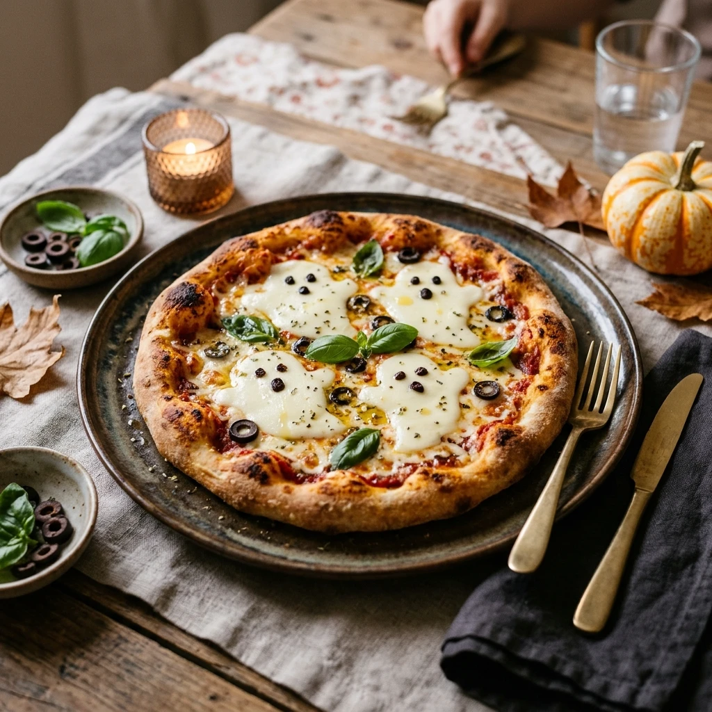 Spooky Family Dinner Kid Approved Easy Halloween Ghost Pizza
