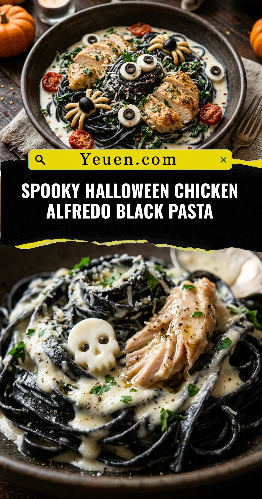 Spooky Halloween Chicken Alfredo Black Pasta