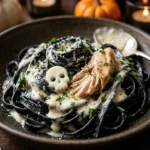 Spooky Halloween Chicken Alfredo Black Pasta