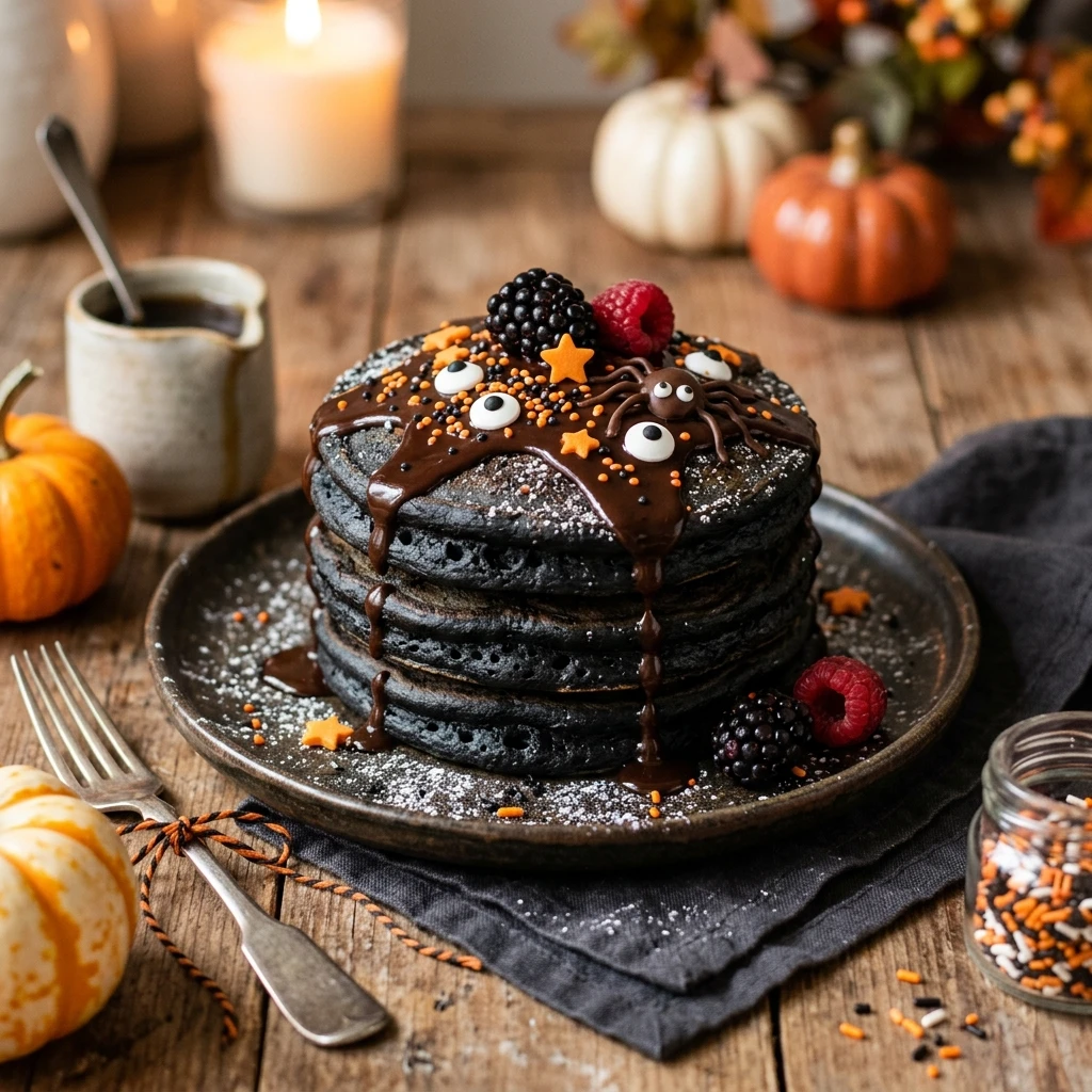 Spooky Halloween Pancakes With Black Food Coloring Easy