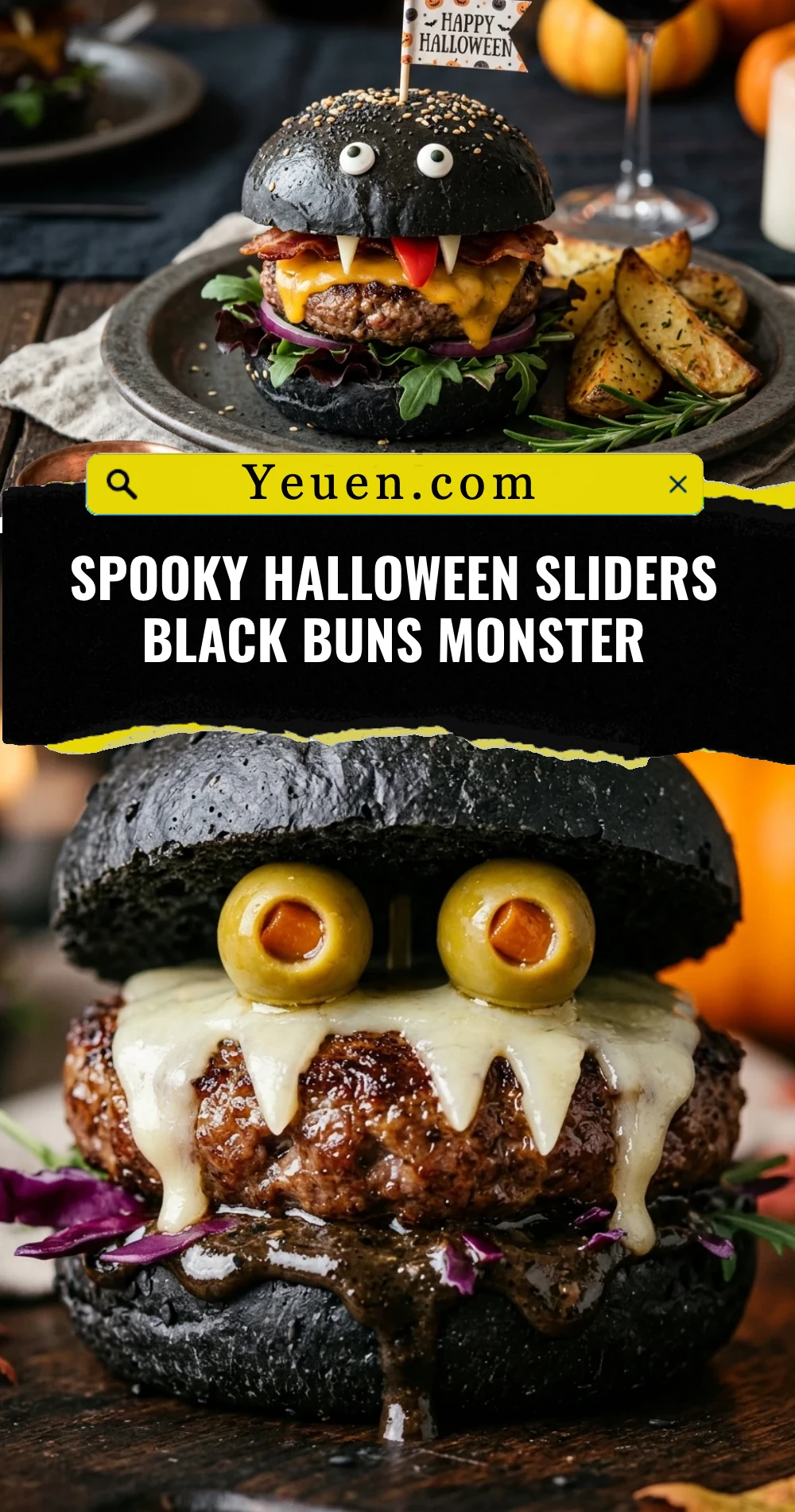 Spooky Halloween Sliders Black Buns Monster