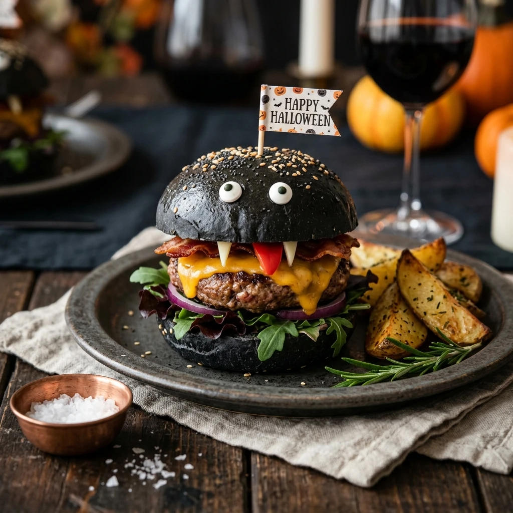 Spooky Halloween Sliders Black Buns Monster