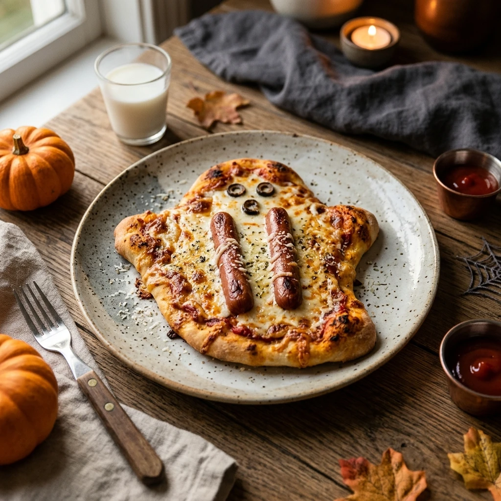 Spooky Hot Dog Dinner Kid Approved Easy Halloween Ghost Pizza