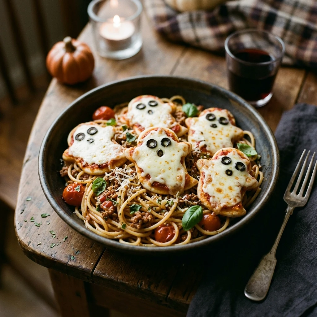 Spooky Noodle Dinner Kid Approved Easy Halloween Ghost Pizza