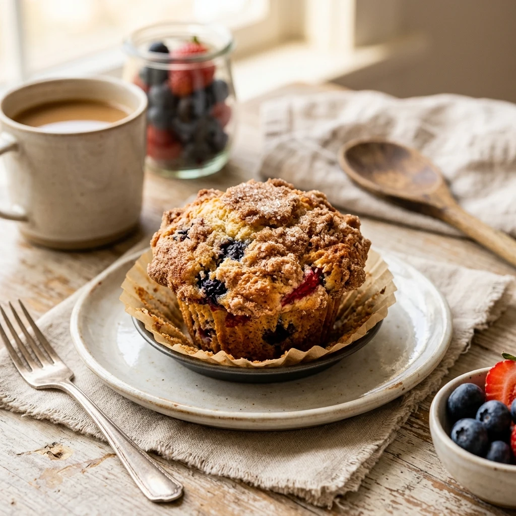 Strawberry Blueberry Muffins With Cinnamon Sugar Top