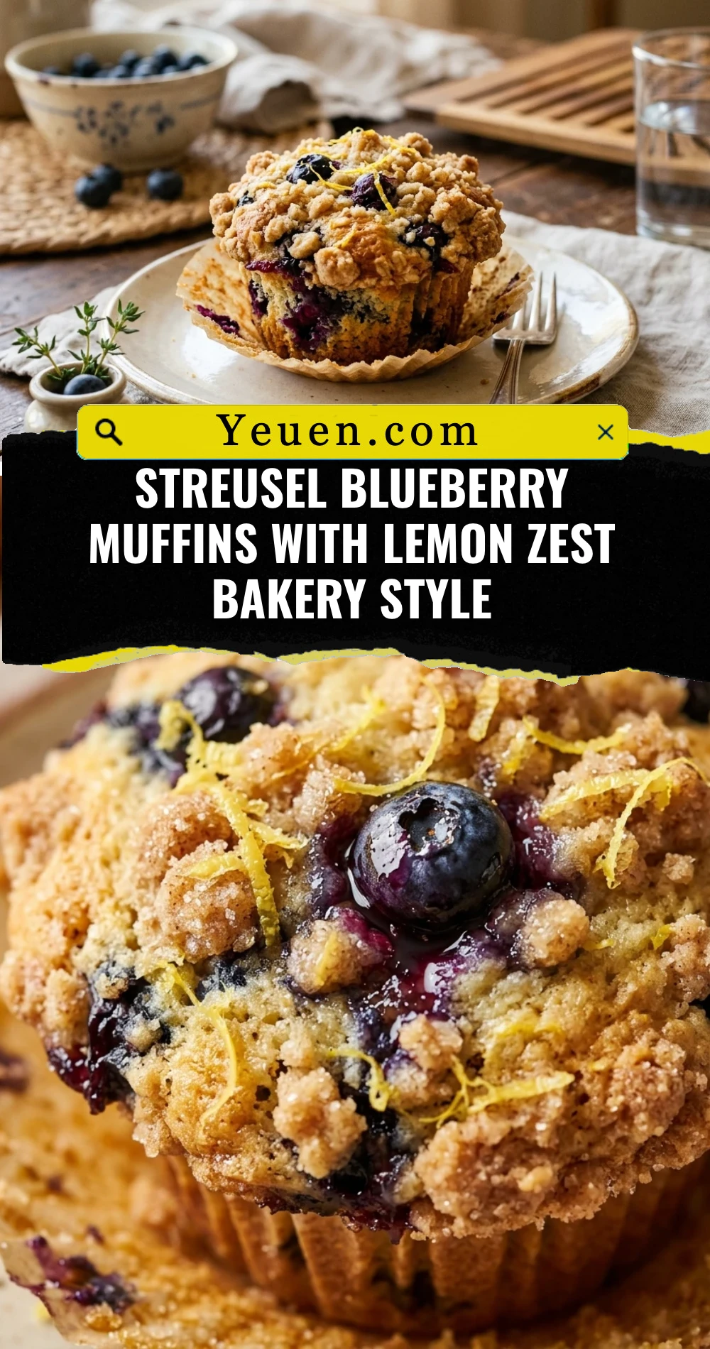 Streusel Blueberry Muffins With Lemon Zest Bakery Style