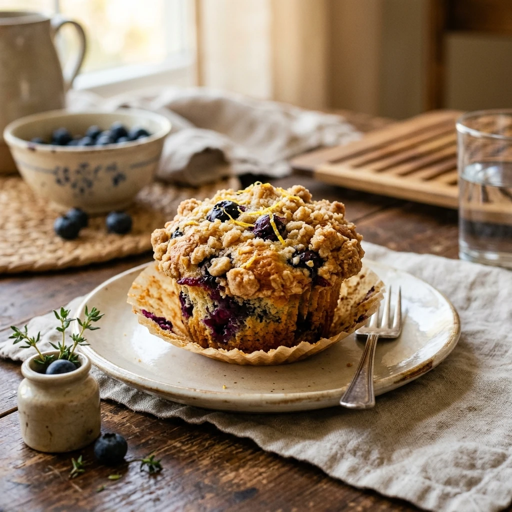 Streusel Blueberry Muffins With Lemon Zest Bakery Style