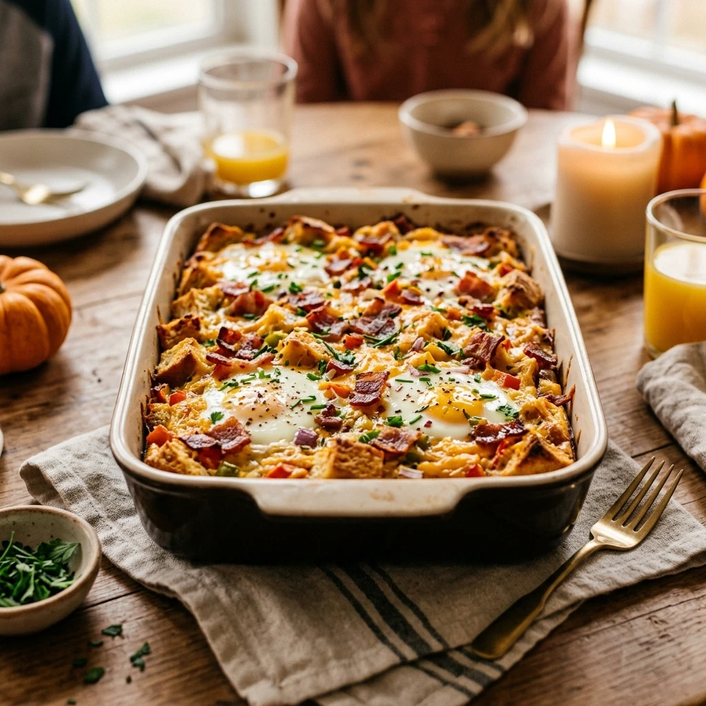 Thanksgiving Breakfast Casserole With Bacon And Eggs Feeds 12