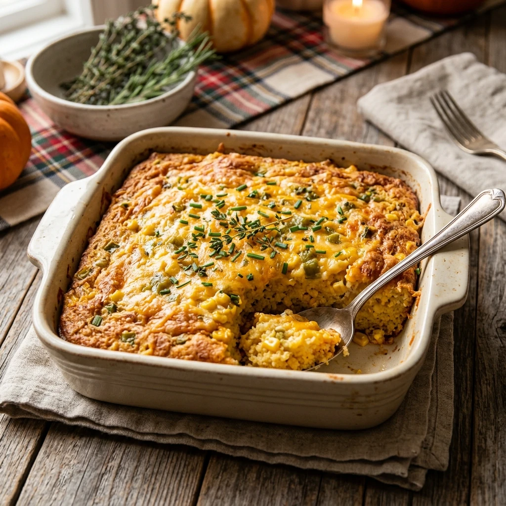 Thanksgiving Cornbread Casserole Make Ahead With Cheddar
