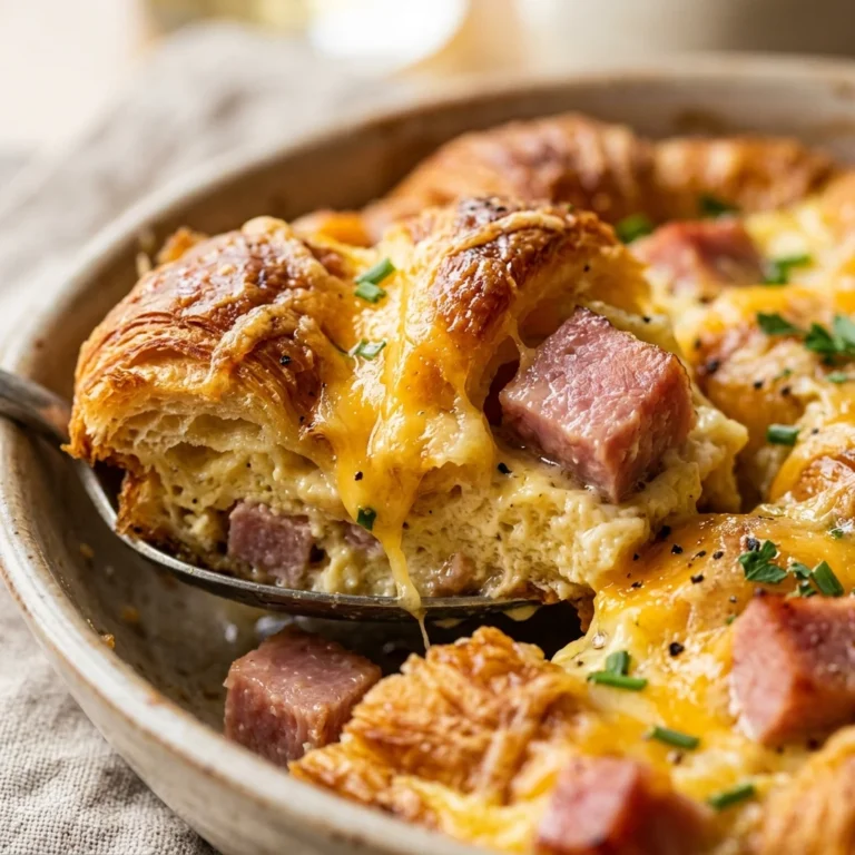 Thanksgiving Croissant Breakfast Casserole With Ham And Cheese