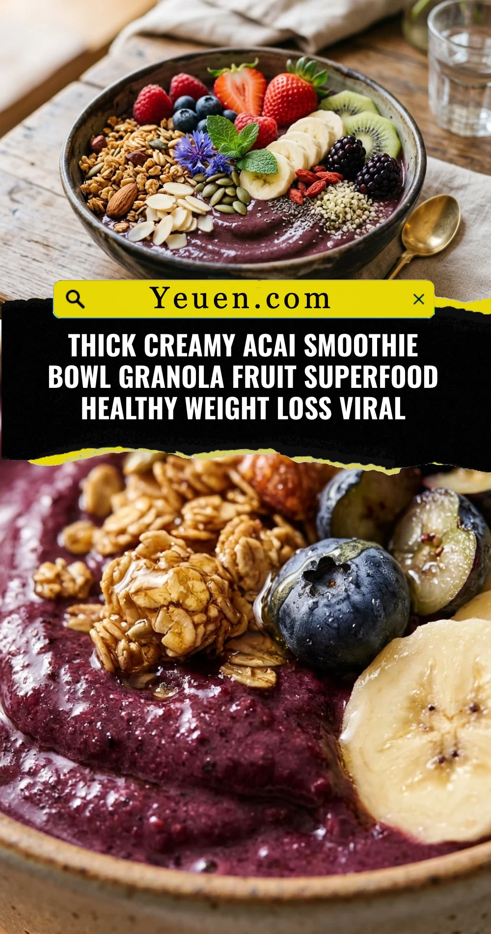 Thick Creamy Acai Smoothie Bowl Granola Fruit Superfood Healthy Weight Loss Viral