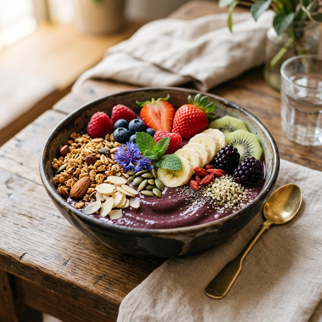 Thick Creamy Acai Smoothie Bowl Granola Fruit Superfood Healthy Weight Loss Viral