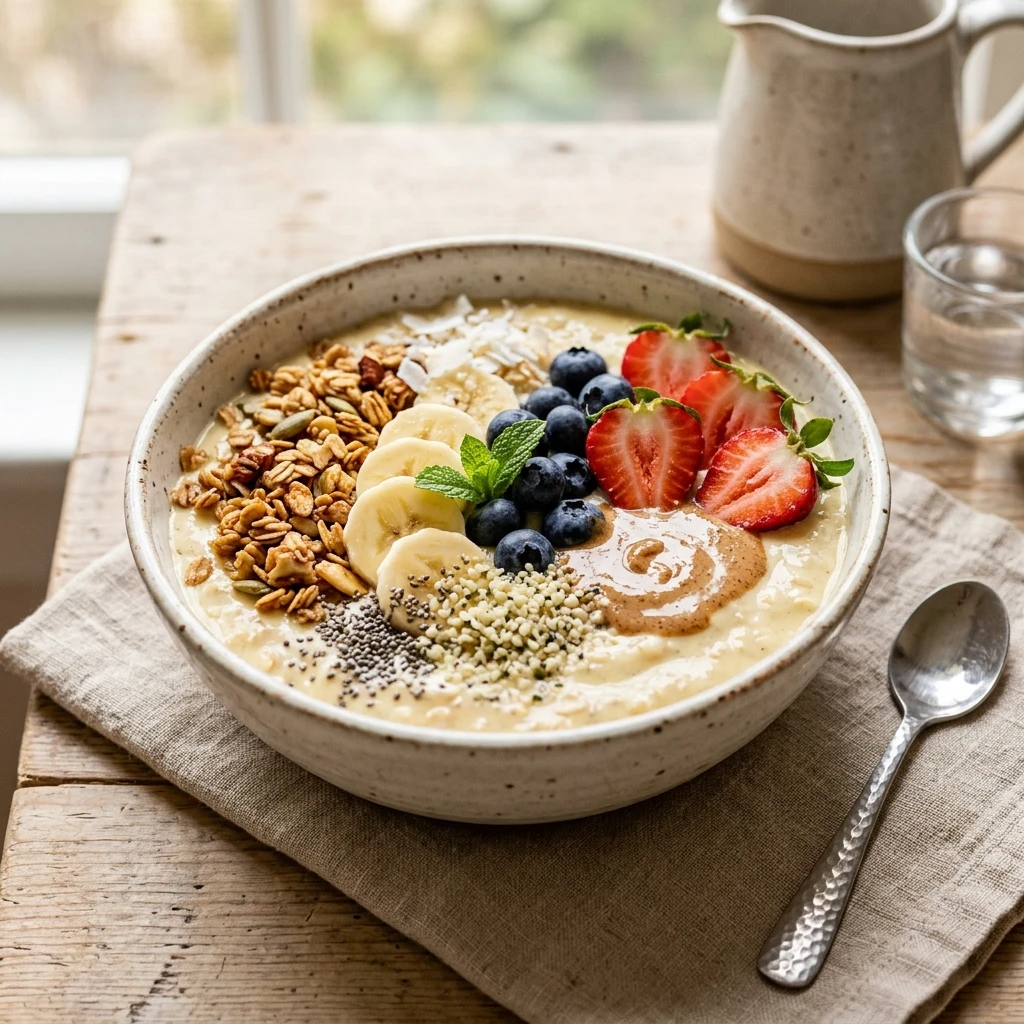 Thick Creamy Banana Oat Smoothie Bowl Granola Fruit Healthy Weight Loss Superfood