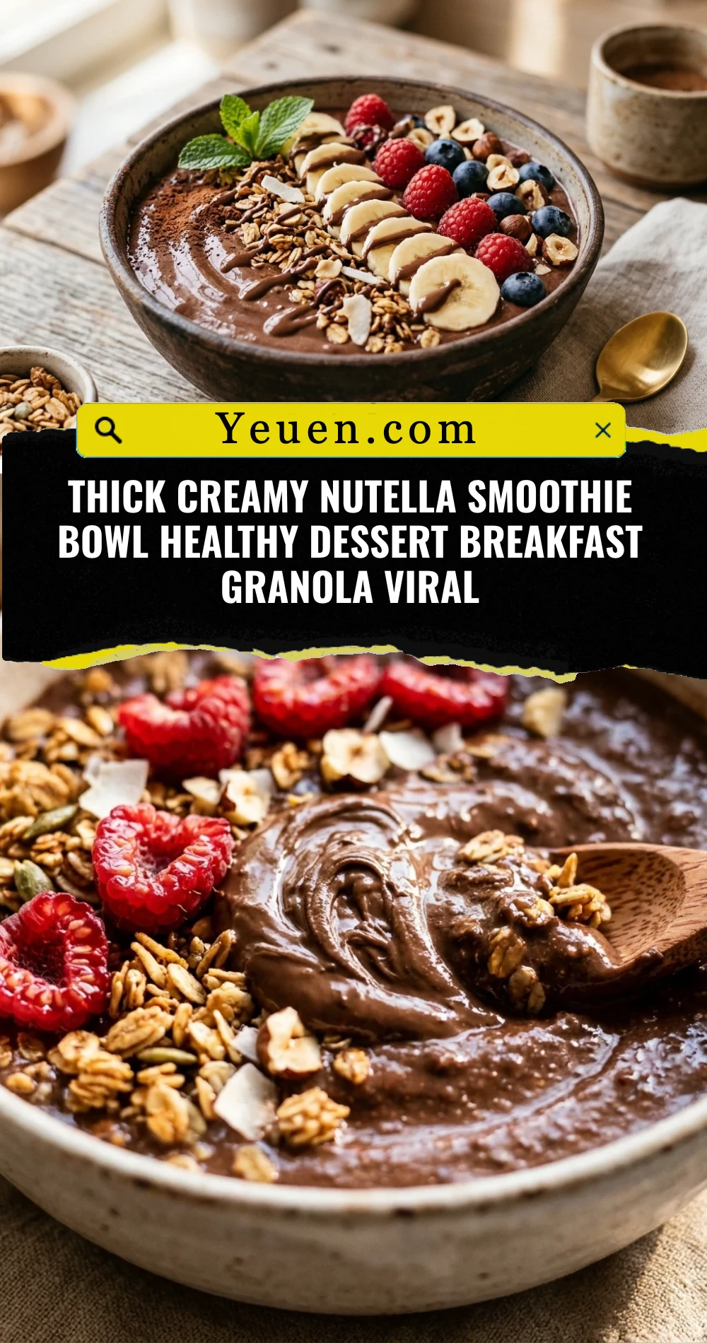 Thick Creamy Nutella Smoothie Bowl Healthy Dessert Breakfast Granola Viral