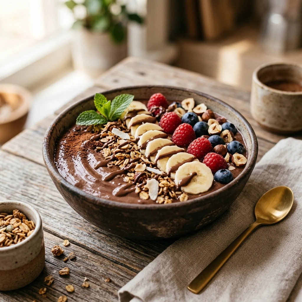 Thick Creamy Nutella Smoothie Bowl Healthy Dessert Breakfast Granola Viral