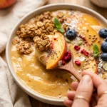 Thick Creamy Peach Smoothie Bowl Granola Fruit Superfood Healthy Weight Loss Summer