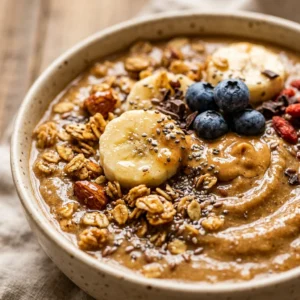 Thick Creamy Peanut Butter Banana Smoothie Bowl Granola Fruit Superfood Healthy