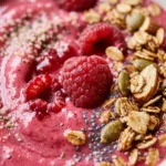 Thick Creamy Raspberry Smoothie Bowl Granola Fruit Superfood Healthy Weight Loss Viral