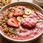 Thick Creamy Strawberry Banana Smoothie Bowl Granola Fruit Healthy Weight Loss
