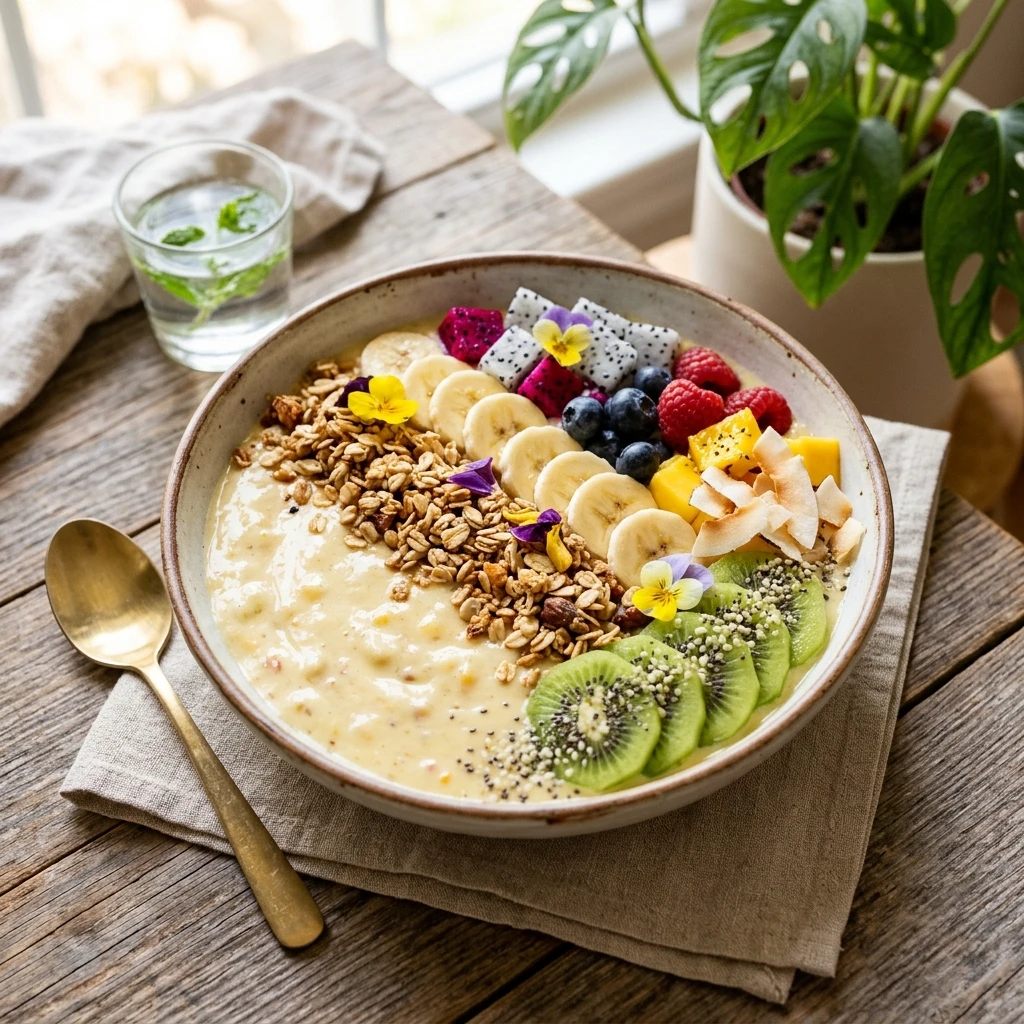 Tropical Banana Coconut Smoothie Bowl Thick Creamy Granola Fruit Viral Colorful