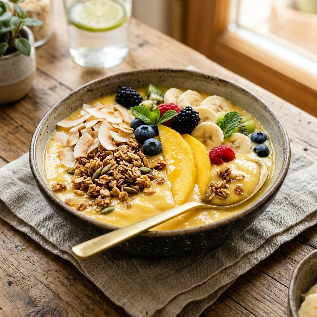 Tropical Coconut Mango Smoothie Bowl Thick Creamy Granola Fruit Viral Colorful