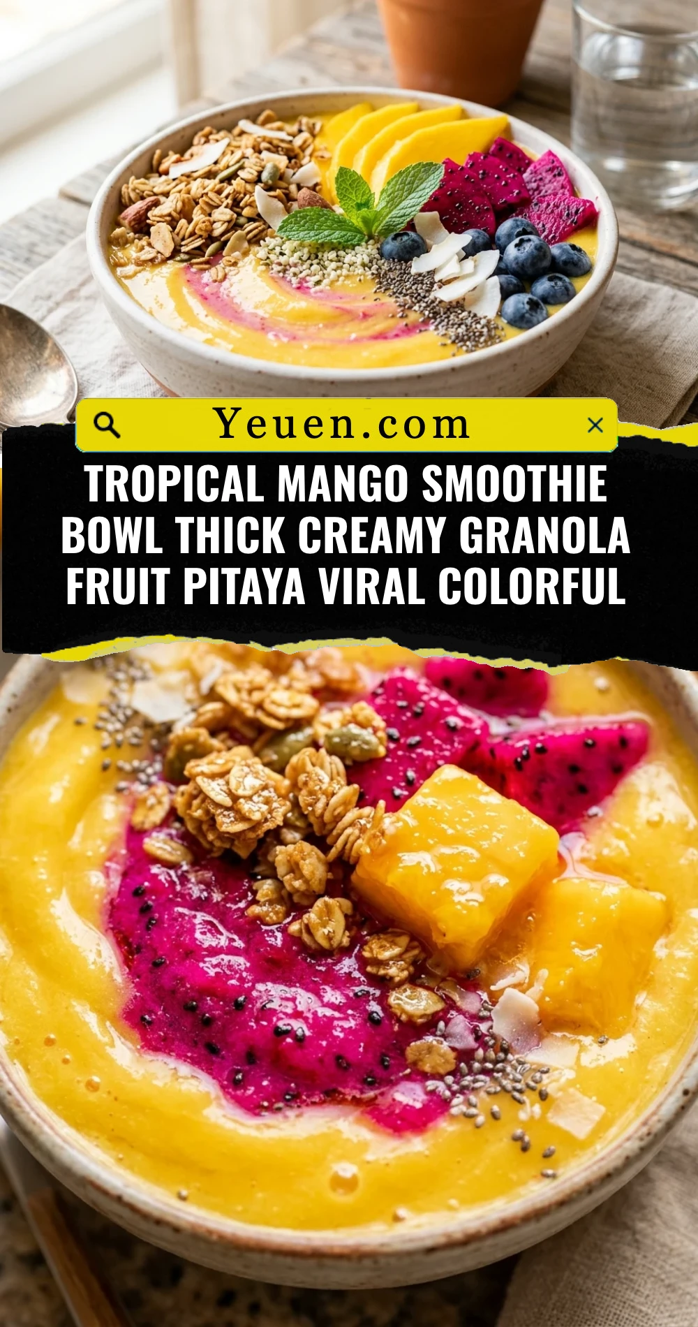 Tropical Mango Smoothie Bowl Thick Creamy Granola Fruit Pitaya Viral Colorful