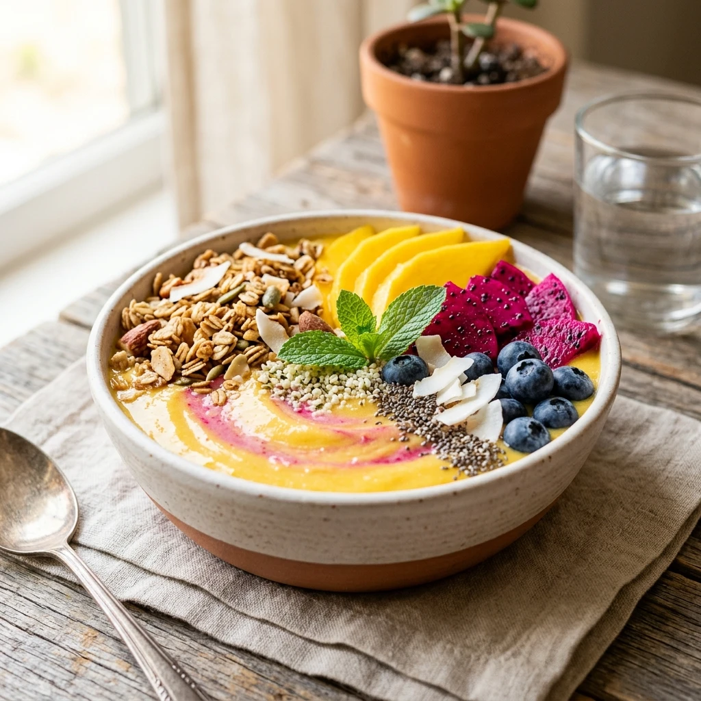 Tropical Mango Smoothie Bowl Thick Creamy Granola Fruit Pitaya Viral Colorful