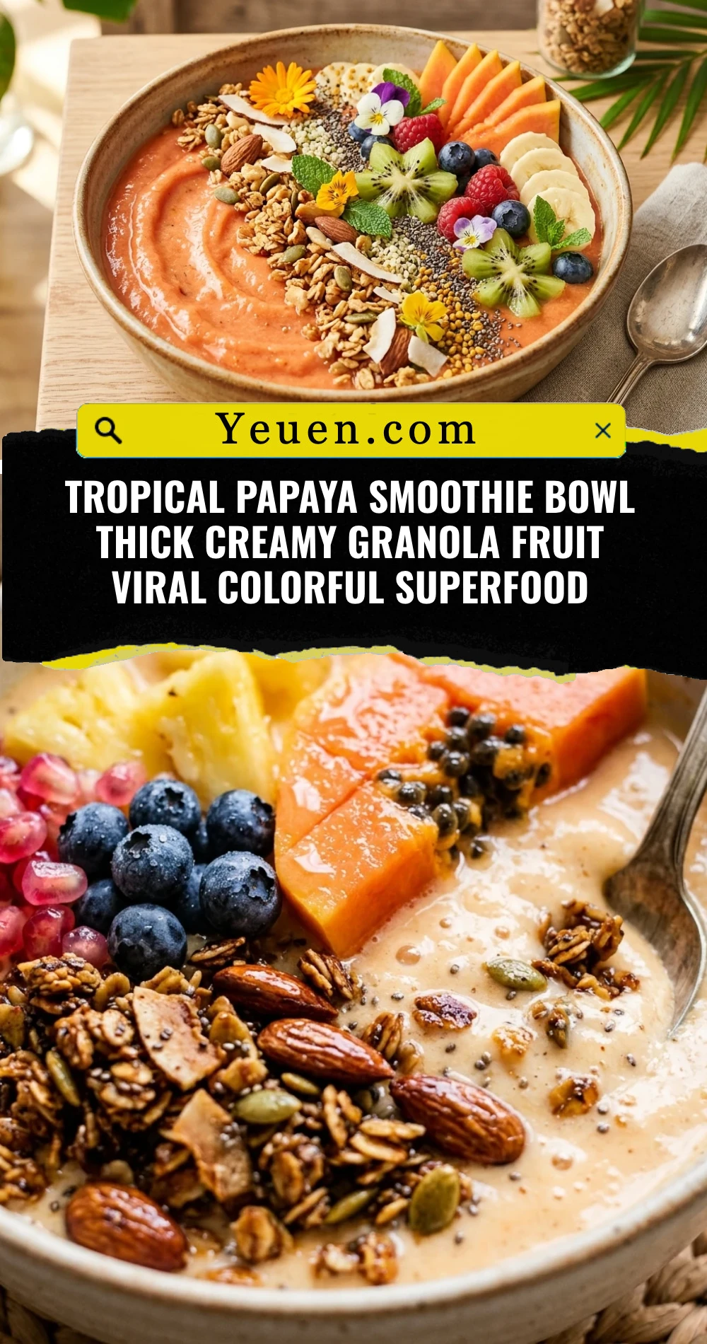 Tropical Papaya Smoothie Bowl Thick Creamy Granola Fruit Viral Colorful Superfood