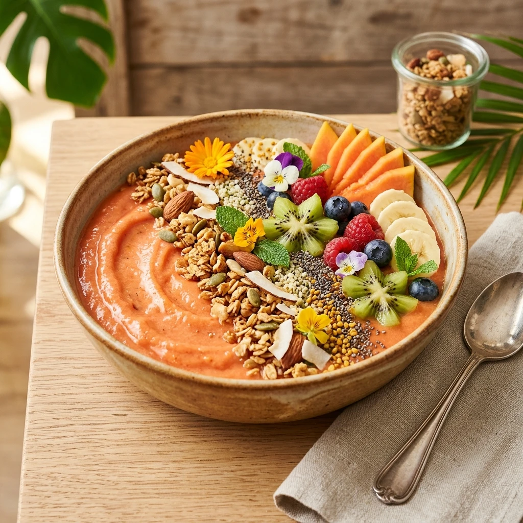 Tropical Papaya Smoothie Bowl Thick Creamy Granola Fruit Viral Colorful Superfood