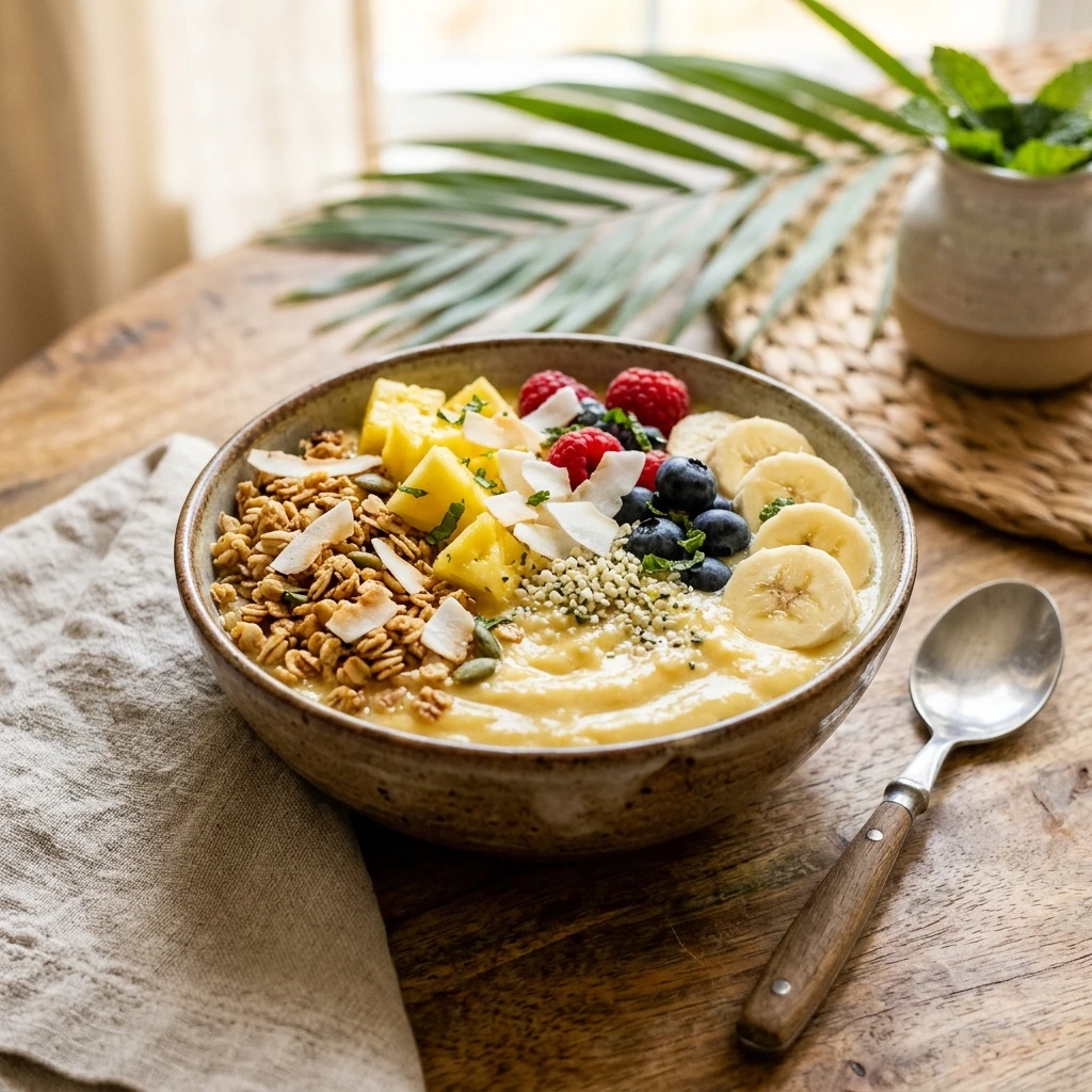 Tropical Pineapple Coconut Smoothie Bowl Thick Creamy Granola Fruit Viral Colorful