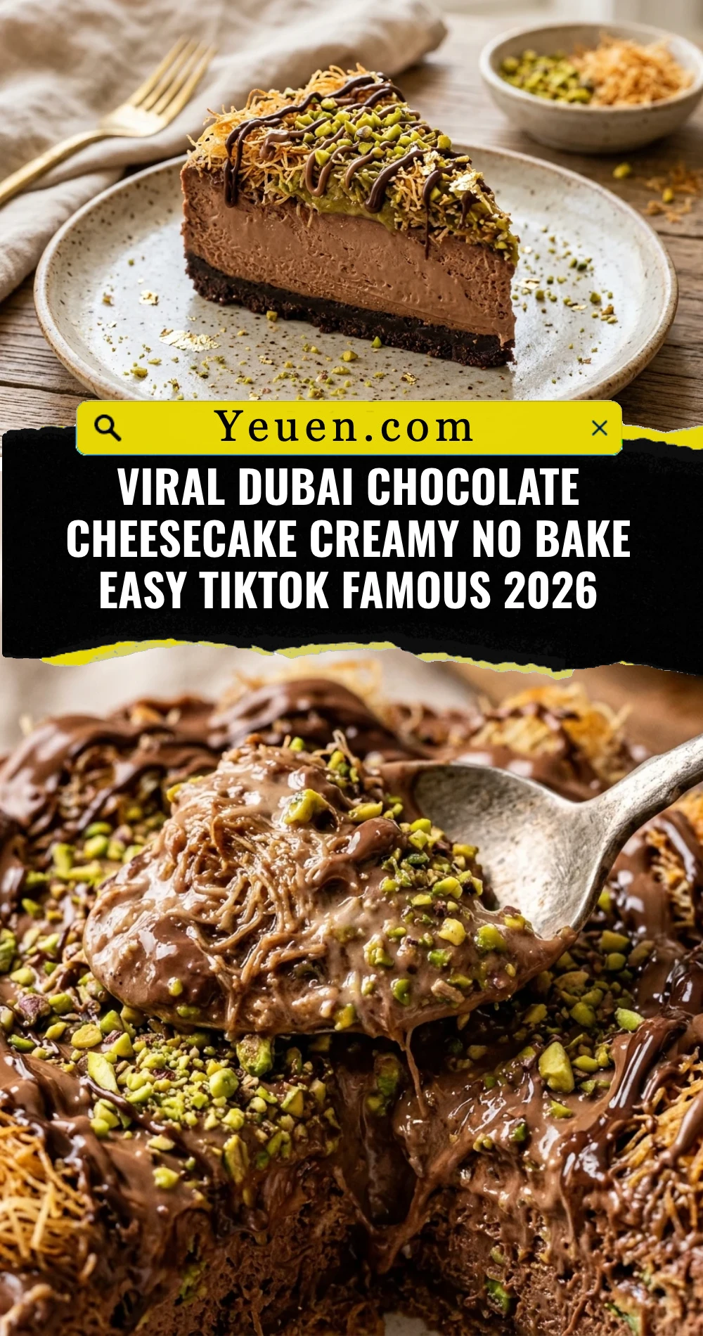 Viral Dubai Chocolate Cheesecake Creamy No Bake Easy TikTok Famous 2026