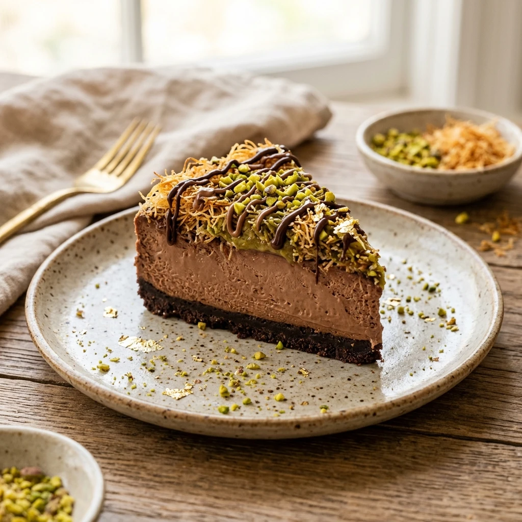 Viral Dubai Chocolate Cheesecake Creamy No Bake Easy TikTok Famous 2026