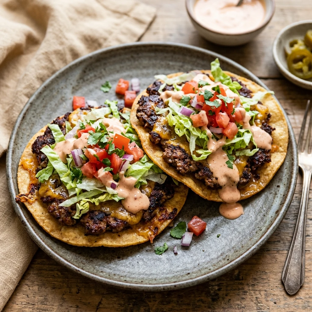 Viral Smashed Burger Tostadas Extra Crispy Beef Cheese TikTok Famous