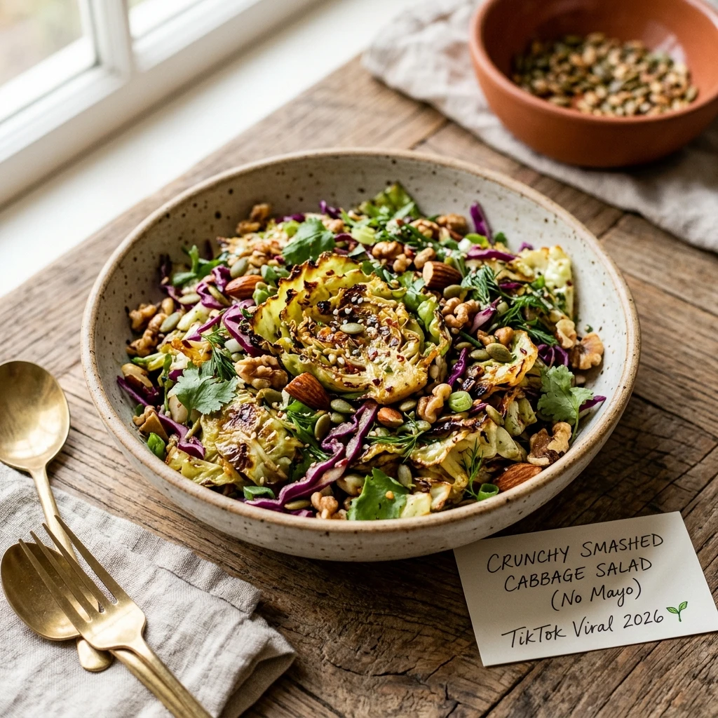 Viral Smashed Cabbage Salad Crunchy TikTok Budget 2026 Healthy No Mayo