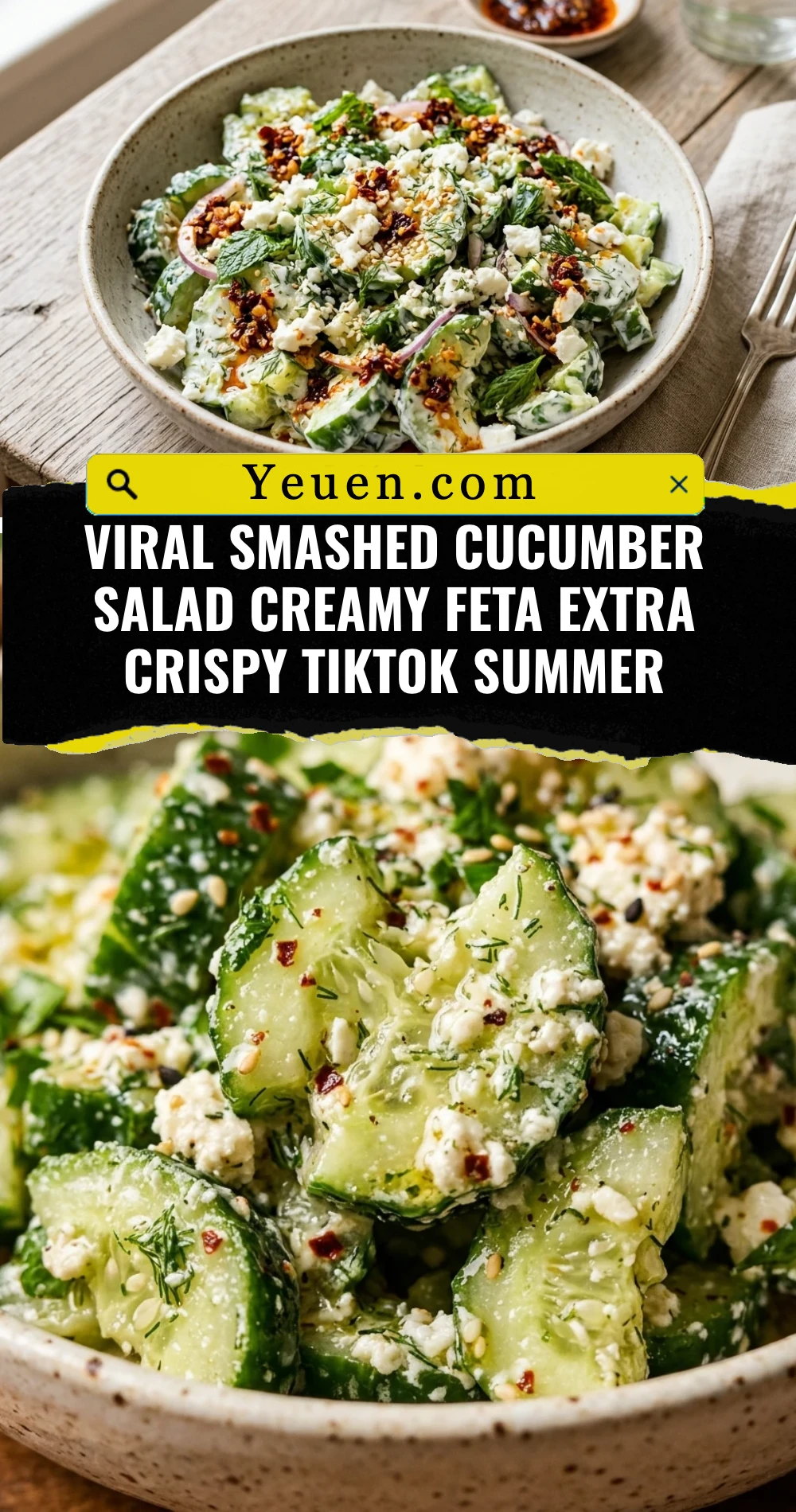 Viral Smashed Cucumber Salad Creamy Feta Extra Crispy TikTok Summer