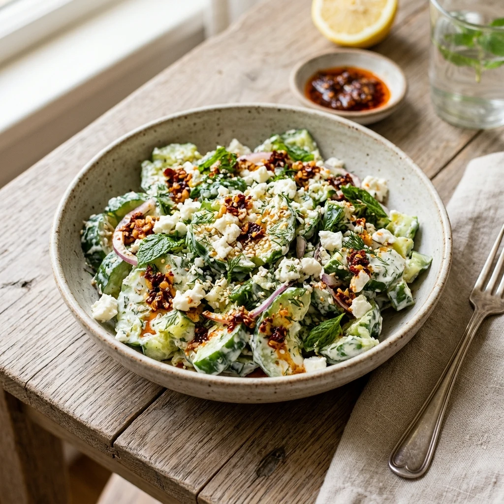 Viral Smashed Cucumber Salad Creamy Feta Extra Crispy TikTok Summer