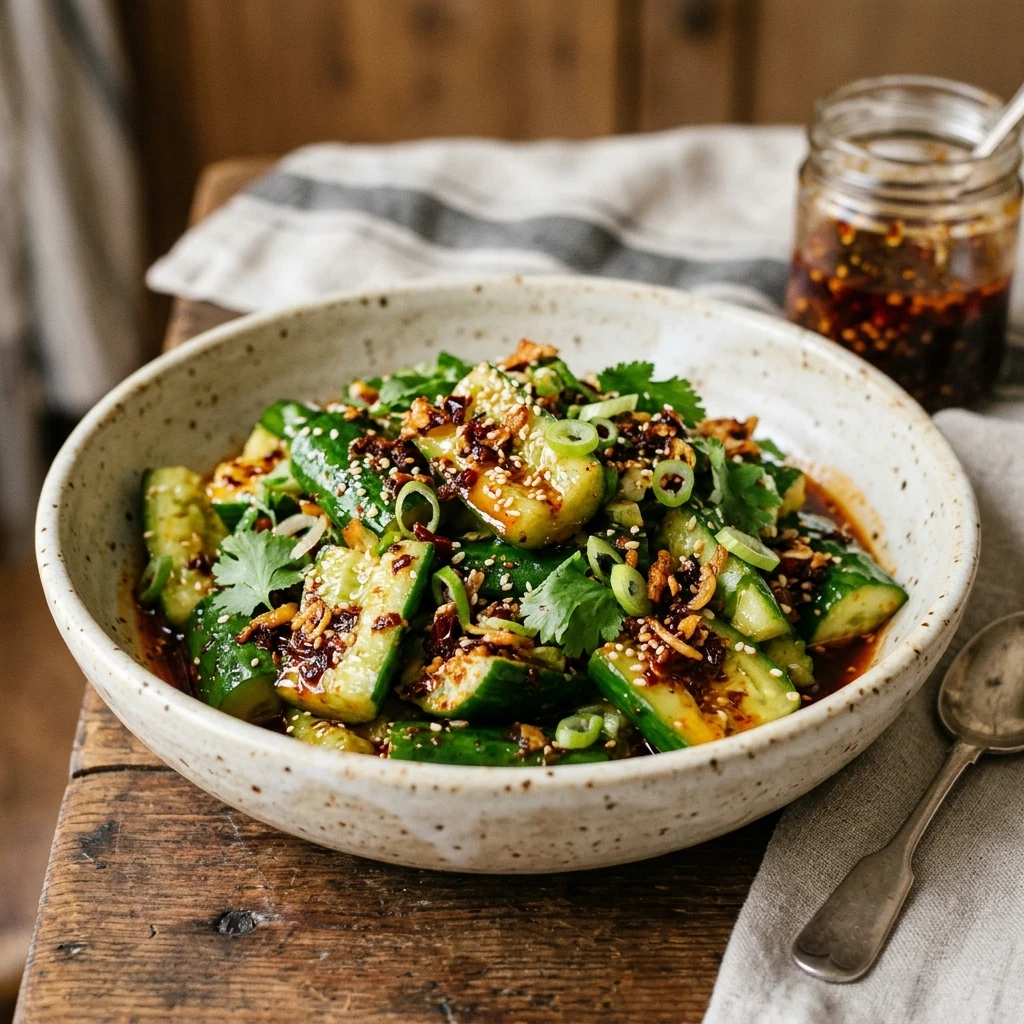Viral Smashed Cucumber Salad Spicy Chili Crisp Crispy TikTok Asian Extra