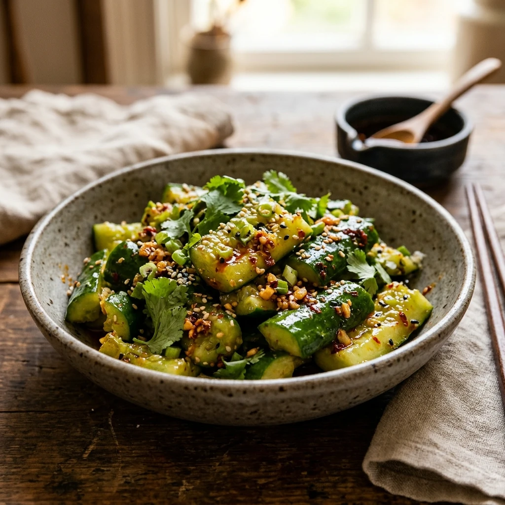 Viral Smashed Cucumber Salad With Chili Oil And Garlic Crispy TikTok Asian