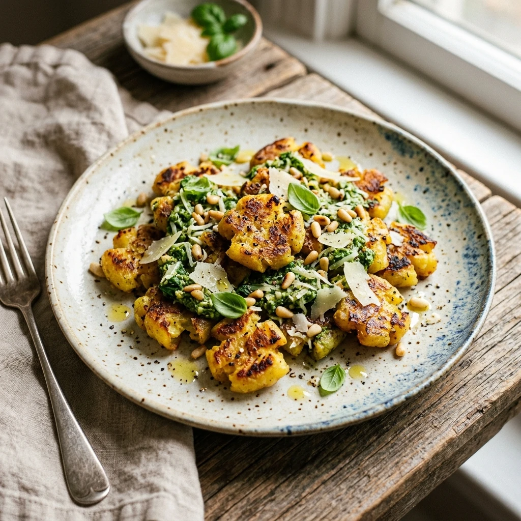 Viral Smashed Gnocchi With Pesto Crispy