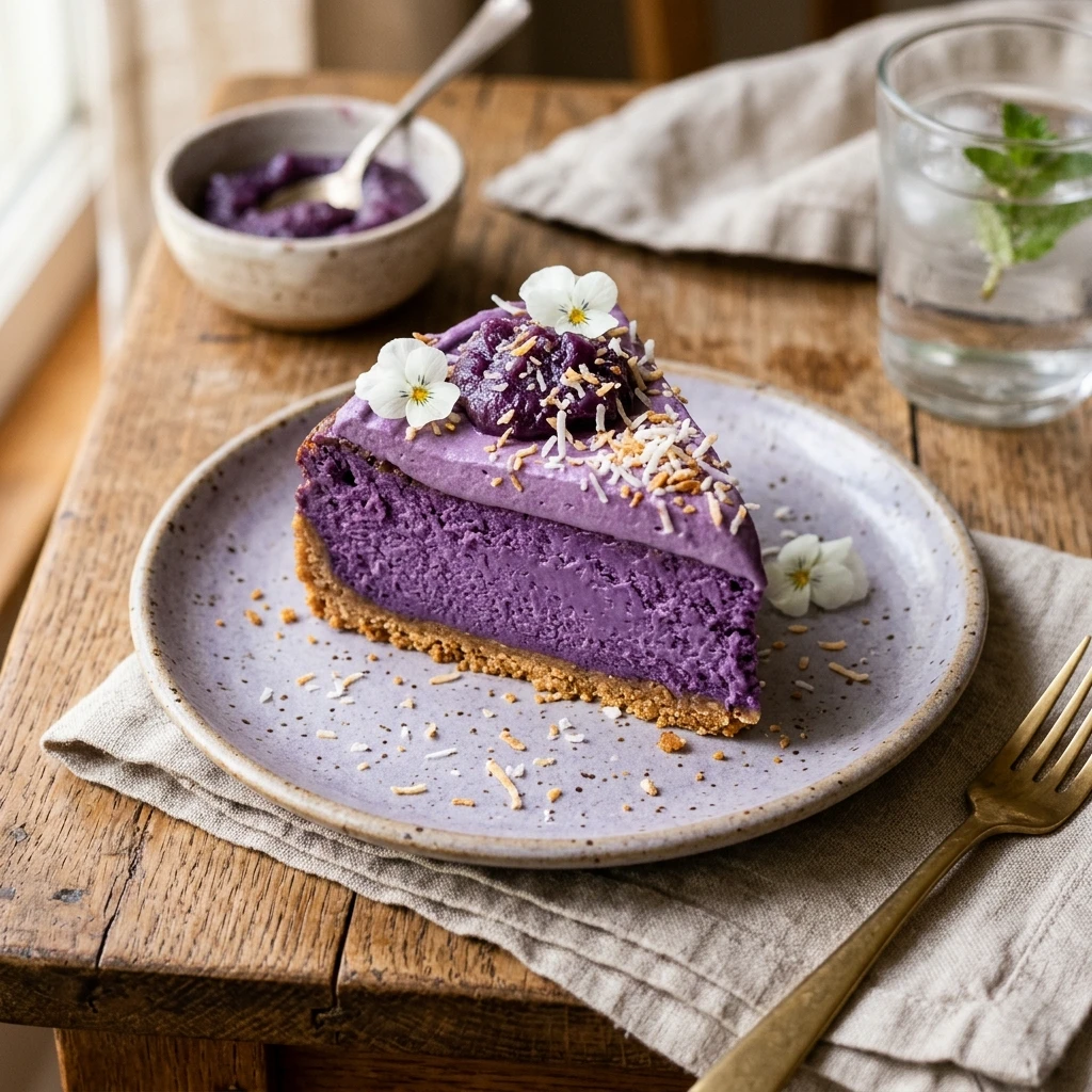 Viral Ube Cheesecake Creamy Baked Easy TikTok Famous Flavored Recipe